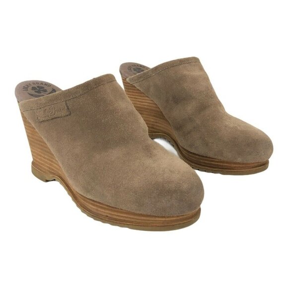 Lucky Brand Suede Faux Fur Lined Wedge Mules - Picture 1 of 7